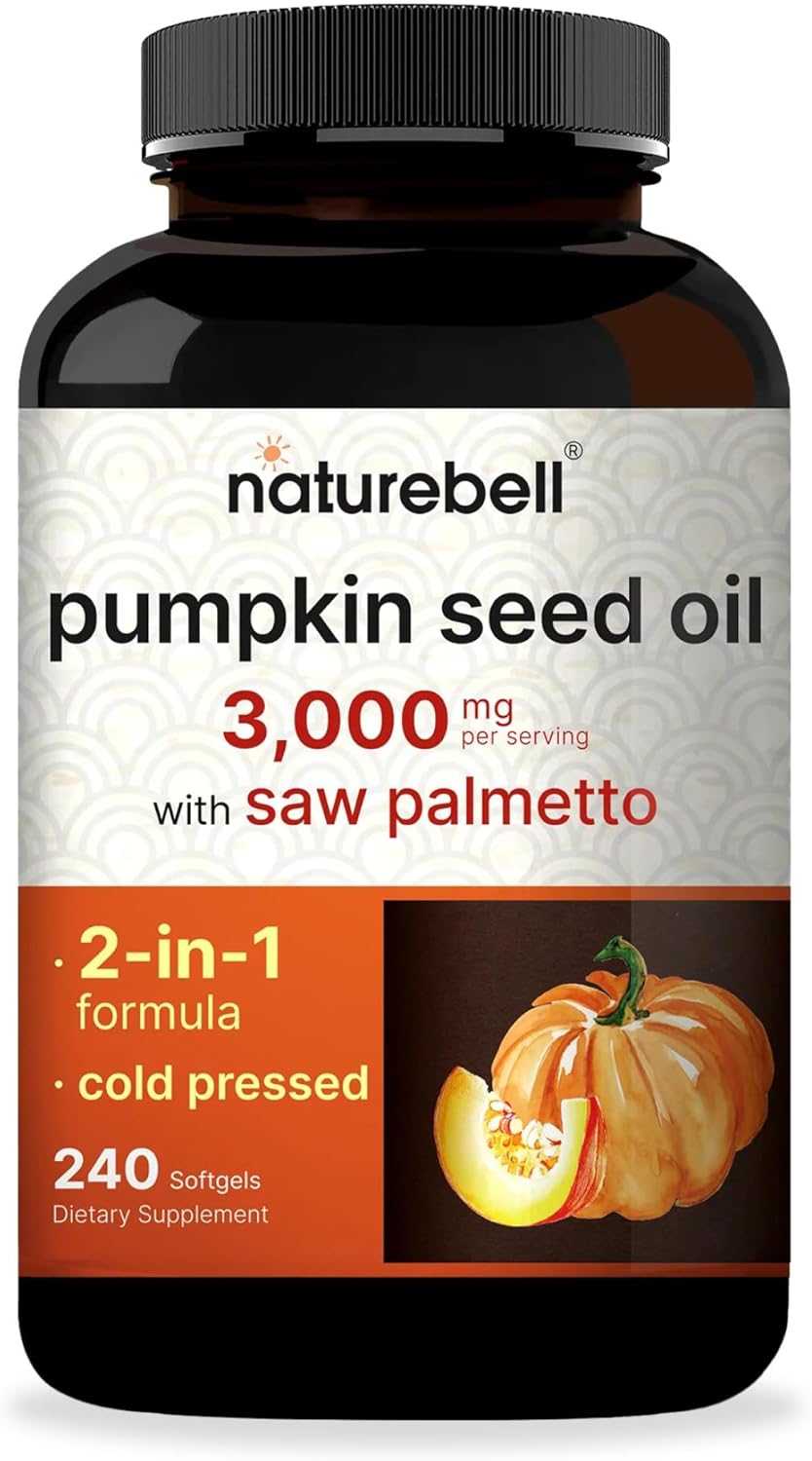 NatureBell Virgin Pumpkin Seed Oil 3,000mg Per Serving with Saw Palmetto, 240 Softgels